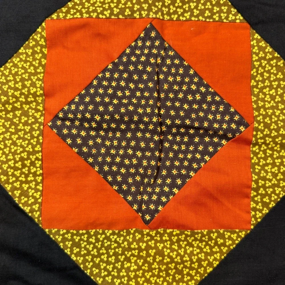 VTG‎ Quilted Place Mat Standard 18x12 Brown Orange Diamond Patchwork Handmade